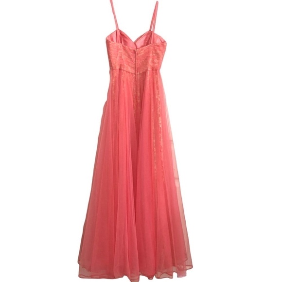 SHERRI HILL Coral Pink Embellished Tulle & Lace Full Length Gown - Picture 8 of 11